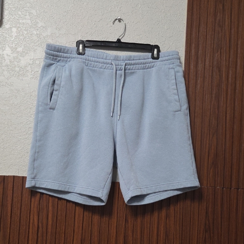 H&M Men's Short Light Blue Drawstring Fleece Shorts 2xlarge [1833]